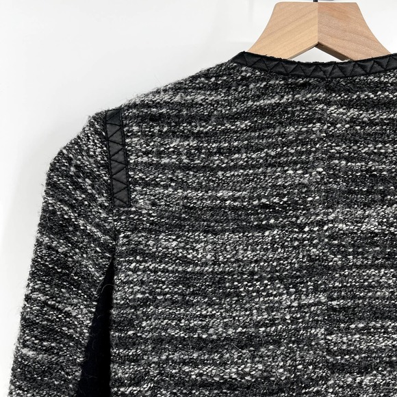 Rebecca Taylor Tweed Asymmetric Faux Leather Trim Jacket Grey Boucle Size 2 Moto - Picture 15 of 16